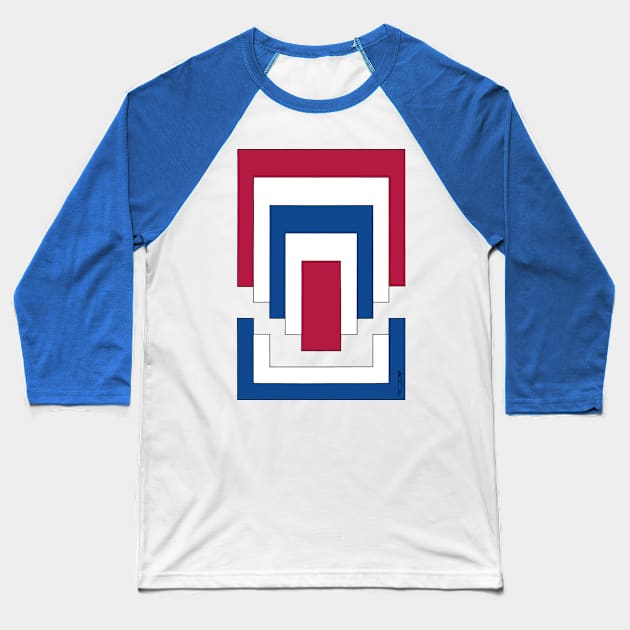 Rectangle Abstract in Red, White, and Blue Baseball T-Shirt by AzureLionProductions